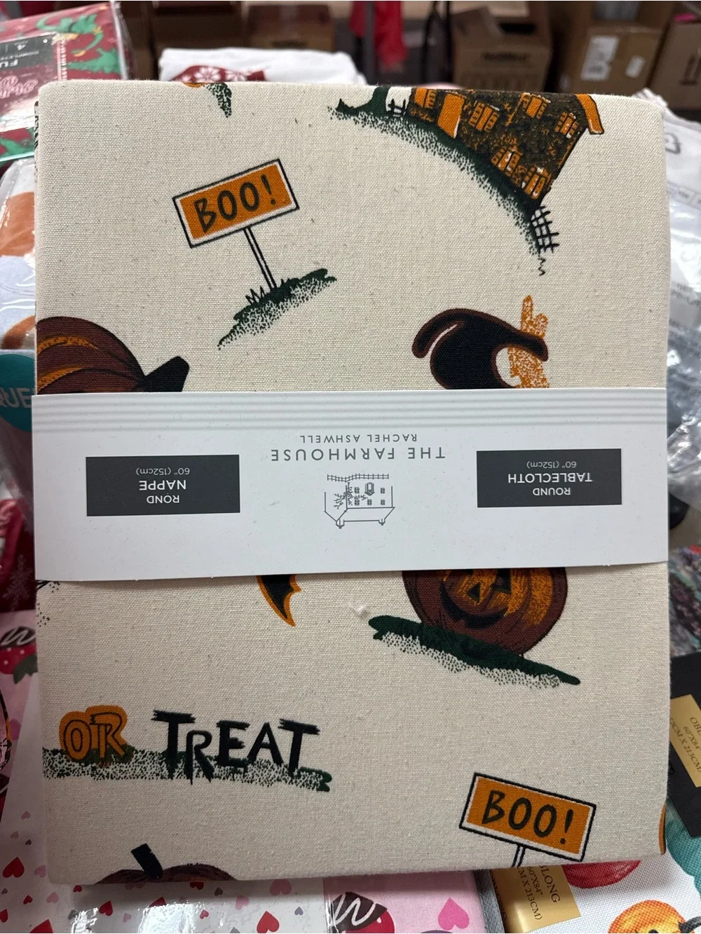 Halloween Tablecloth Round with Pumpkin & BOO! Print